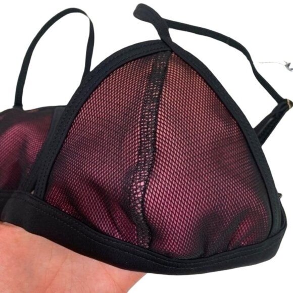 Wildfox Neon Triangle Top Size Medium Sporty Mesh Bikini Pink Black Sz M New - Picture 4 of 8